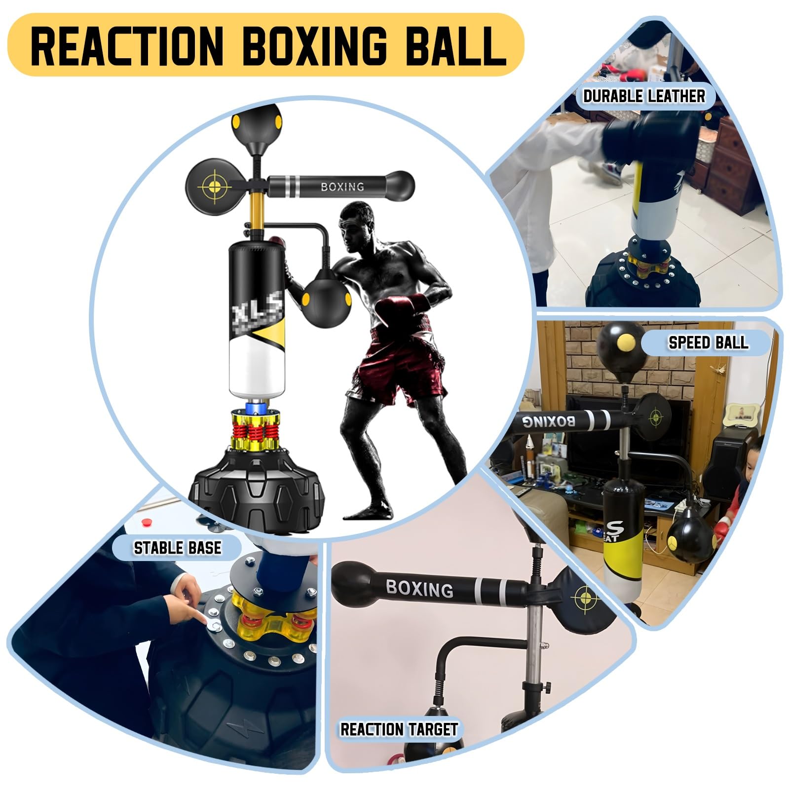 JYKM Cobra Reflex Bag With 360° Rotating Arms, Adjustable Height & Secure Suction Base, With 2 Speed Balls, 360° Relax Bar, PU-Wrapped Boxing Bag – Heavy-Duty Punching Bag For MMA And Home Gym Trainin