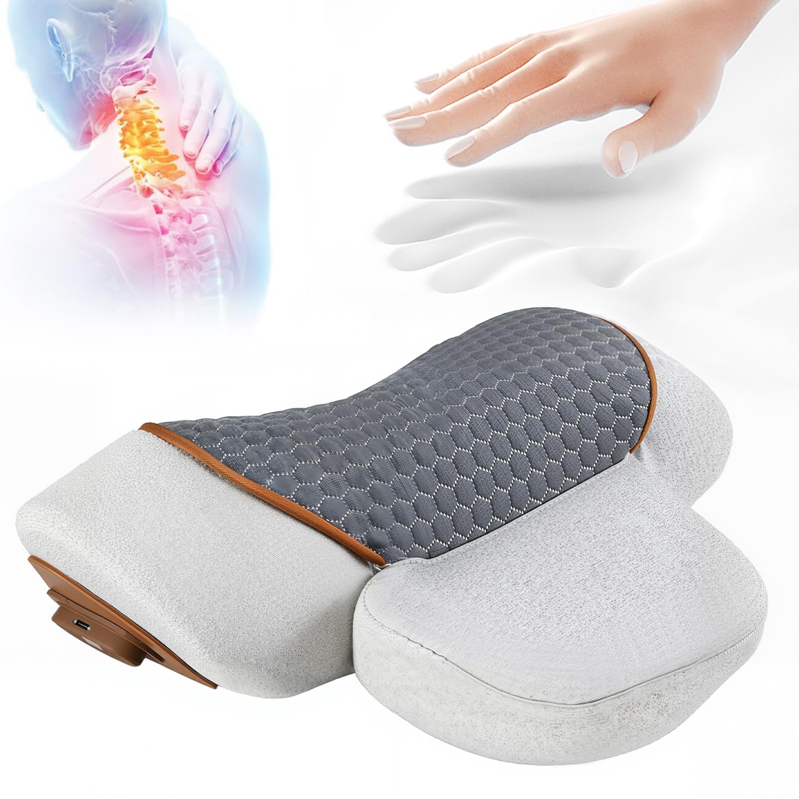 Pillow Traction Massager 2025 New for Neck Hump - 3-In-1 Cervical Neck Pillow with Heat Therapy, Memory Foam for Shoulder Neck Pain Relief, Ergonomic Massager Gray(Plug-In Only, Not Battery-Powered?
