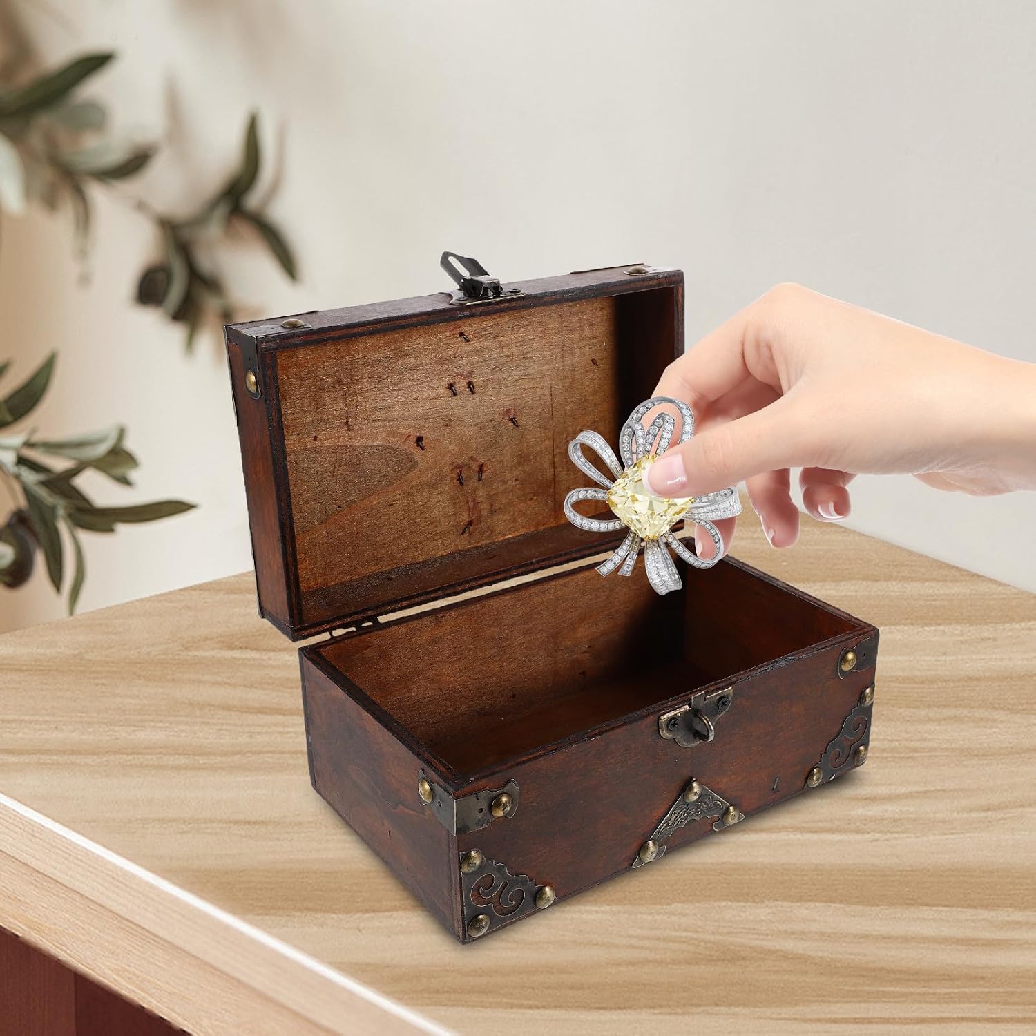 Vintage European Style Wooden Jewelry Chest with Password Lock, Square Retro Storage Box for Elegant Multifunctional and Space-efficient Keepsake Organizer