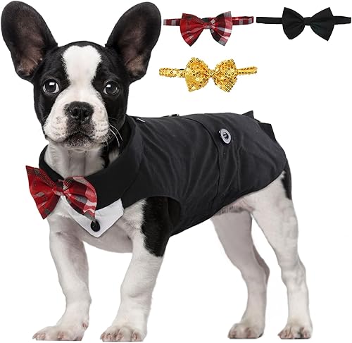 Miniatura 1 de Ropa formal para perro con 3 corbatines desmontables para perros pequeños, medianos y grandes, camisa ajustable para perro, fiesta de mascotas,