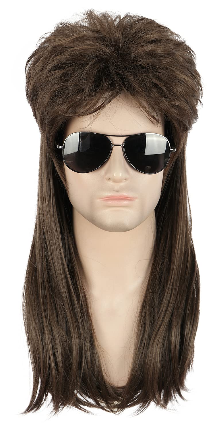 karlery Women Mens Long Straight Brown 70s 80s Mullet Wig Rocker Punk Rock Halloween Costume Cosplay Wig - Image 2