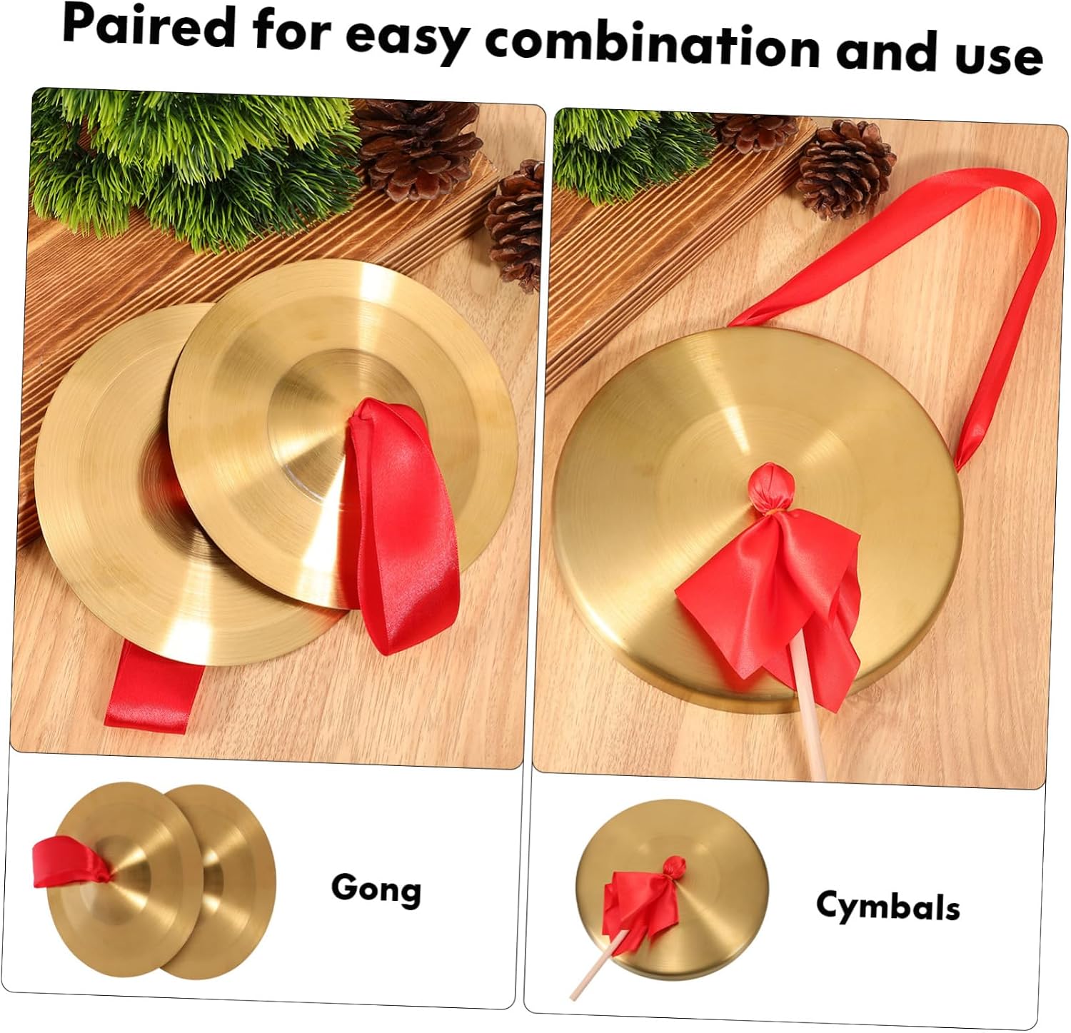 SHOWERORO 1set Copper Gong and Cymbal Percussion Instrument Gong Mallet and Cymbals for Musical Expression Schools Orchestras and Personal