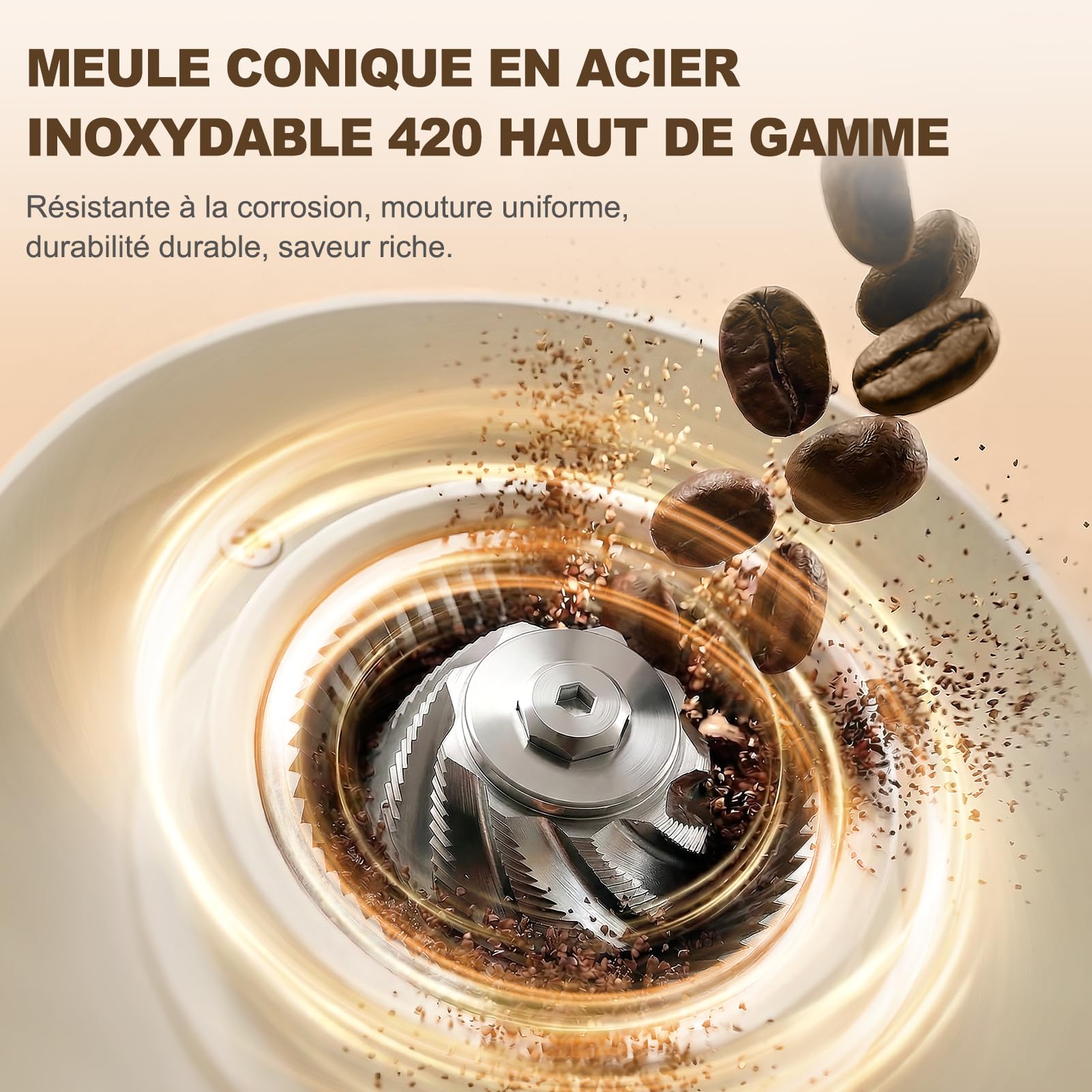 Moulin à café électrique portable, meules coniques en acier inoxydable, 100 réglages externes Espresso – Cold Brew, batterie rechargeable USB-C, capacité 30 g, pour maison, bureau et voyages