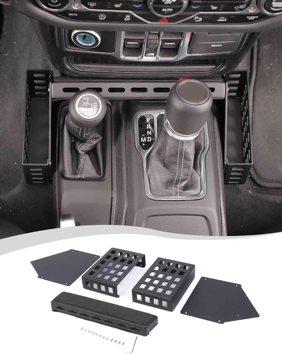 Hoolcar Center Console Gear Shift Organizer Tray Compatible with Jeep Wrangler JL/JLU 2018-2024 & Jeep Gladiator JT Truck 2020-2023 Storage Box, Interior Accessories, Black