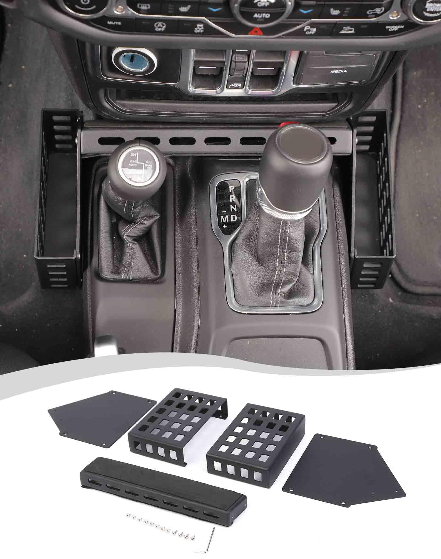 Hoolcar Center Console Gear Shift Organizer Tray Compatible with Jeep Wrangler JL/JLU 2018-2024 & Jeep Gladiator JT Truck 2020-2023 Storage Box, Interior Accessories, Black