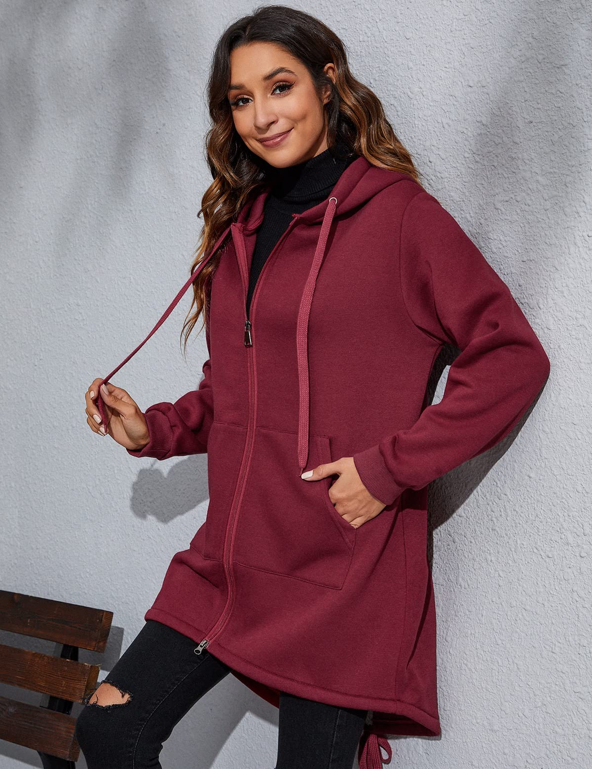 Tuopuda Donna Felpe con Cappuccio Giacca Elegante Scollo a V Top Manica Lunga Cardigan Felpe con Zip 2 Tasche Autunno Invernali Sweatshirt Cappotto Eleganti Pullover Hoodie Jumper