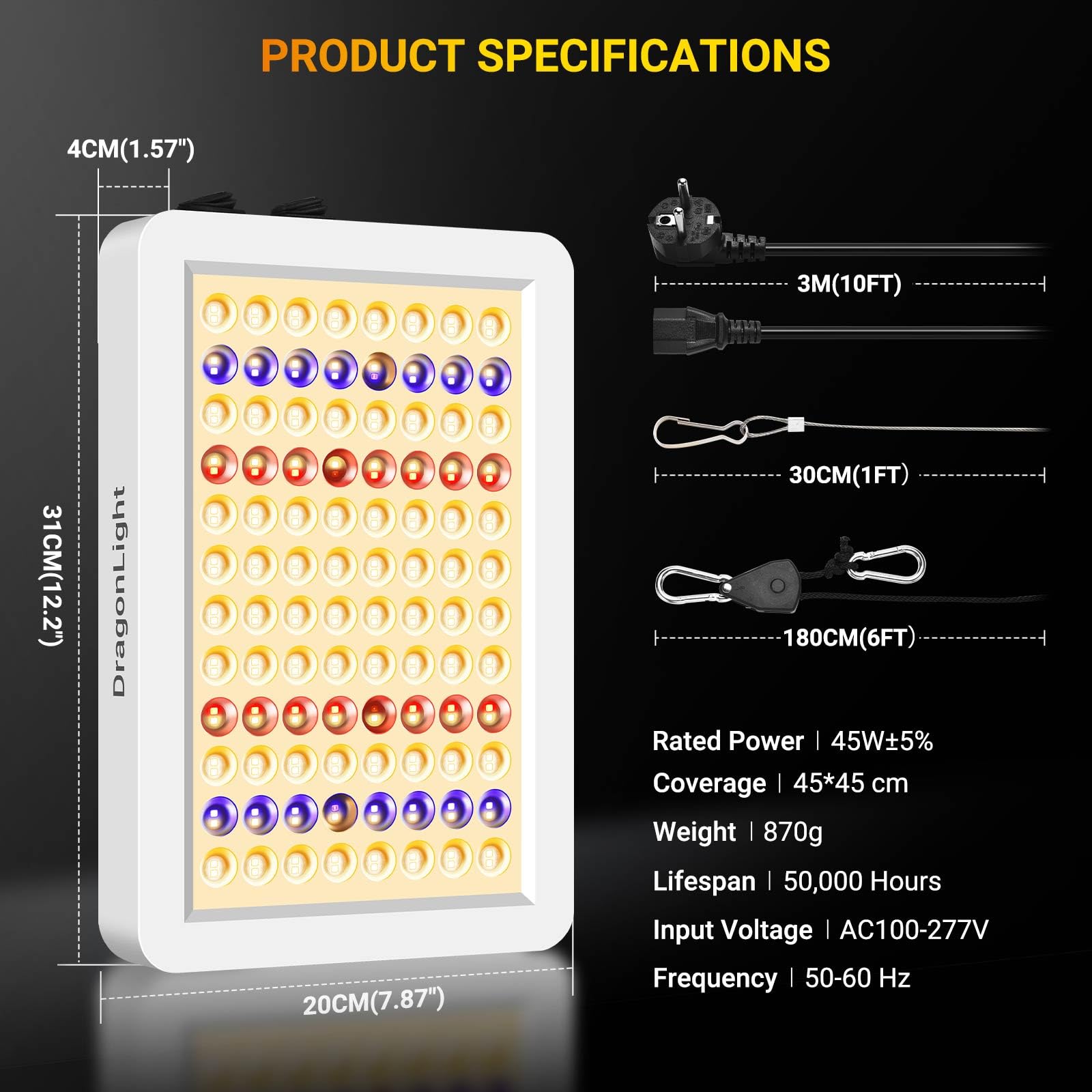 DragonLight Neueste BW1000 Pflanzenlampe LED Vollspektrum mit UV IR, Doppelchips LED Grow Lampe mit 3-Meter-Kabel für Gewächshaus und Zimmerpflanzen Gemüse und Blumenanbau