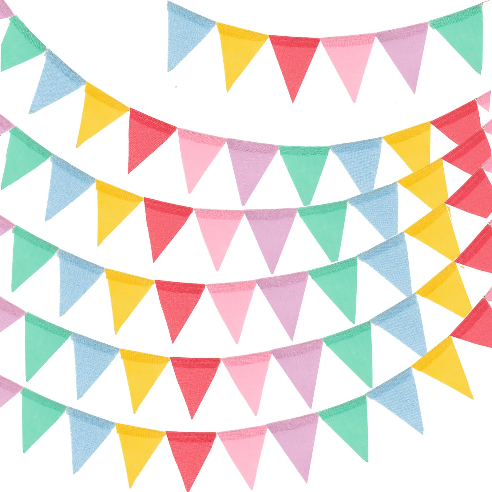 G2PLUS 20m Wimpelkette Outdoor Pastell: 5 Stück Wimpel Girlande Wetterfest, 60pcs Garten Deko Girlande Bunt für Fasching, Hochzeit Geburtstag Party Festival Dekoration