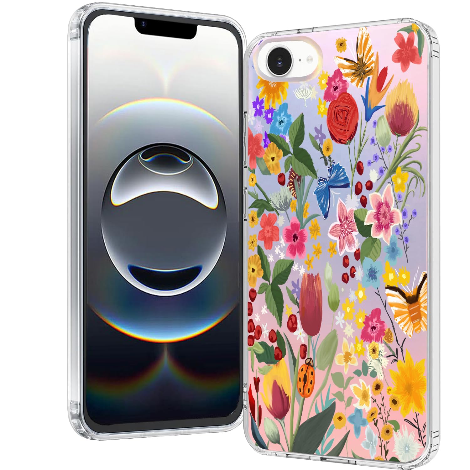 Ftonglogy for iPhone 16e Case 2025, Slim Clear Matte Cute Flowers Floral Design for Girls Women Rugged TPU Bumper Shockproof Silicone Cell Phone Cover