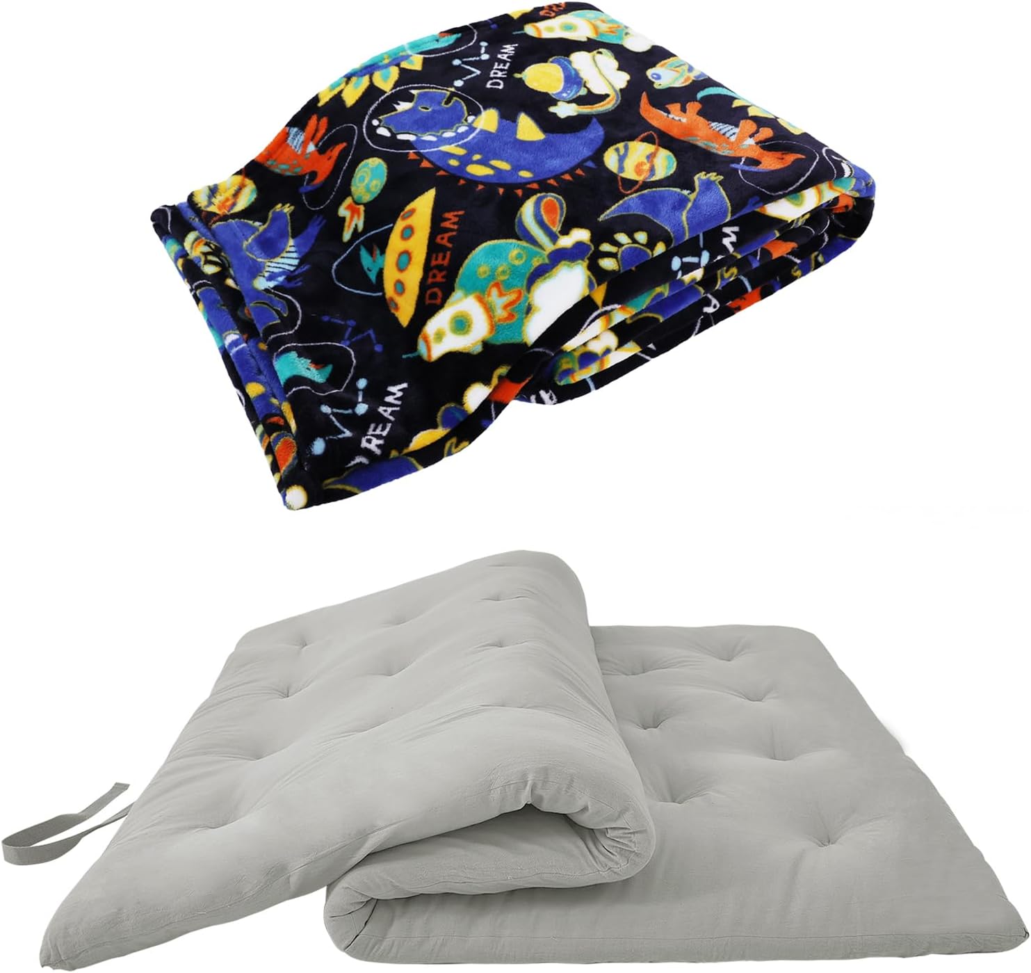 ZonLi Japanese Floor Futon Mattress Full Size 54"x 80"(Light Grey),withwith Dinosaur Blanket 60x80 Inches
