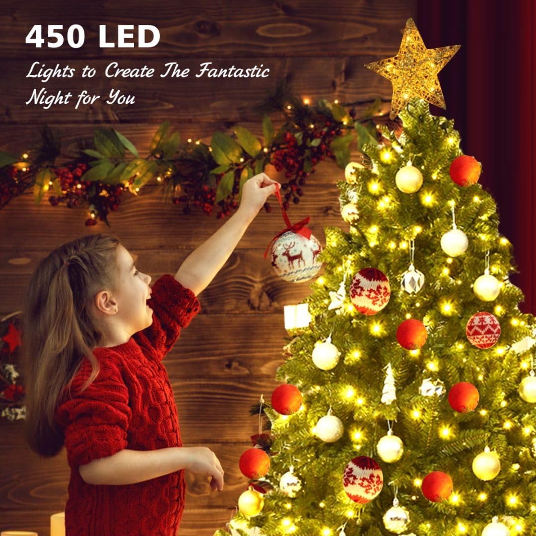 Choinka bożonarodzeniowa 5FT/6FT, sztuczna choinka z 450/650 diodami LED, 600/1250 końcówkami gałęzi i 8 trybami oświetlenia,cja na świąteczne przyjęcie do biura i domu (5FT)