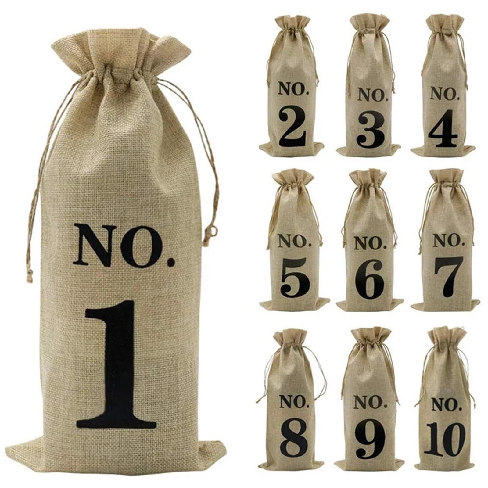Flaschenträger für Wein 2er-Pack Jute-Weinbeutel mit Kordelzug, 10-teiliges Set für 750-ml-Flaschen, Geschenkaufbewahrung, Farbe2, Einheitsgröße, Ein Stil