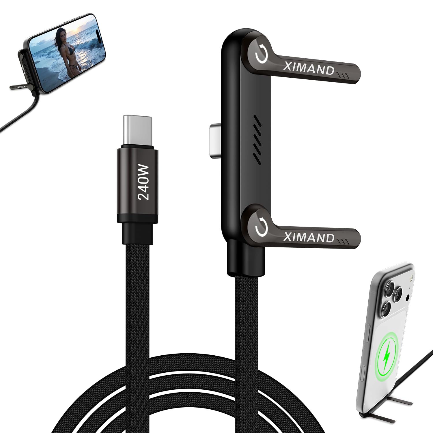 240W USB-C Charger Cable with Stand - iPhone & Laptop -12 240W USB-C Charger Cable with Stand - iPhone & Laptop -12