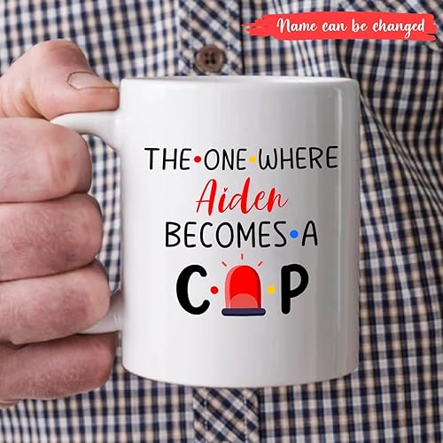 Miniatura 2 de Taza de café personalizada con nombre "The One Where Becomes a Cop", taza de cerámica de la policía de amigos, regalos de policía para cumpleaños,