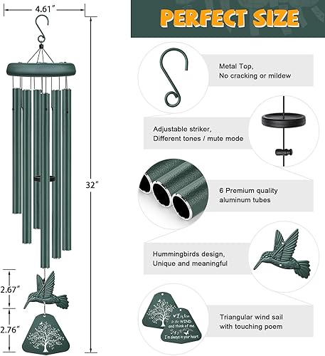 Vista 11 de Campanillas de viento de condolencias con hilandero de viento de colibrí, campanillas de viento conmemorativas para la pérdida de un ser querido