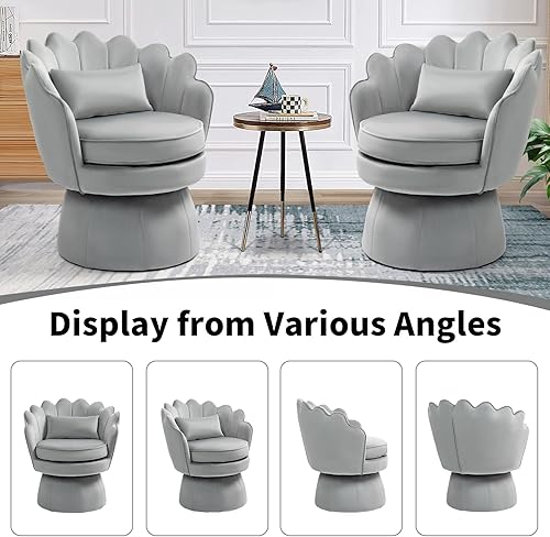 Miniatura 6 de Silla giratoria de 360, silla de barril de terciopelo moderna de mediados de siglo, cómoda silla con brazo en forma de concha con almohada lumbar