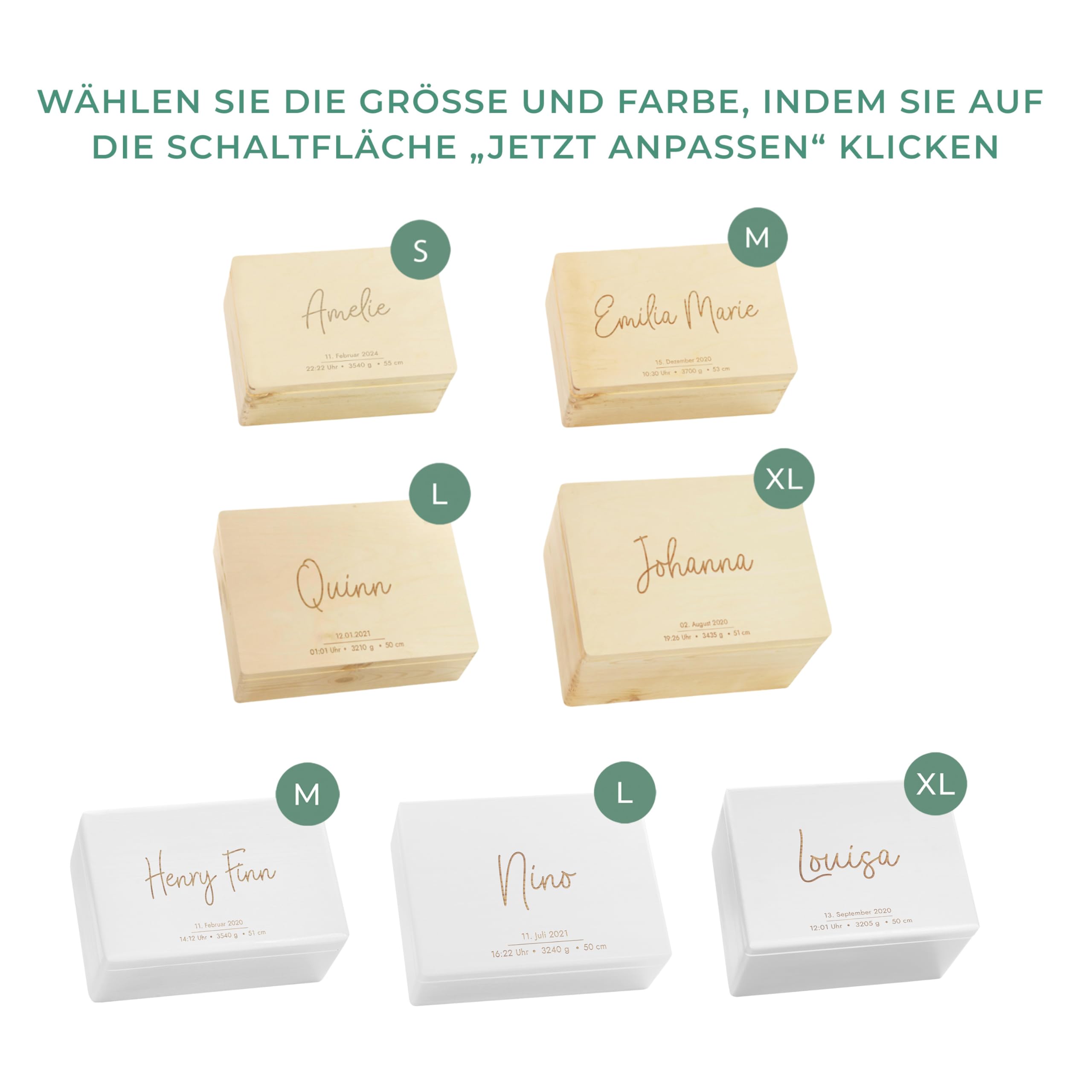 LAUBLUST Erinnerungsbox Baby Personalisiert - Geschenk zur Geburt mit Name | Niers - Kinder Erinnerungskiste Holz für Mädchen & Jungen | Holzkiste Natur oder Weiß - FSC® (Größen S, M, L, XL)
