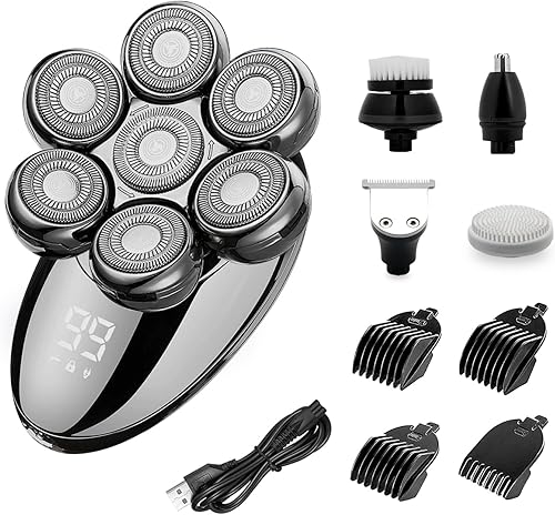 Afeitadoras de cabeza desmontables 5 en 1 para hombres calvos, afeitadoras eléctricas 7D para hombres, IPX7, impermeable, húmedoseco, kit de aseo