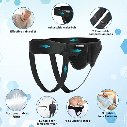 Miniatura 2 de Cinturones de hernia para hombre, braguero inguinal médico para individualdoble, correa de cintura ajustable para hernia deportiva con 2