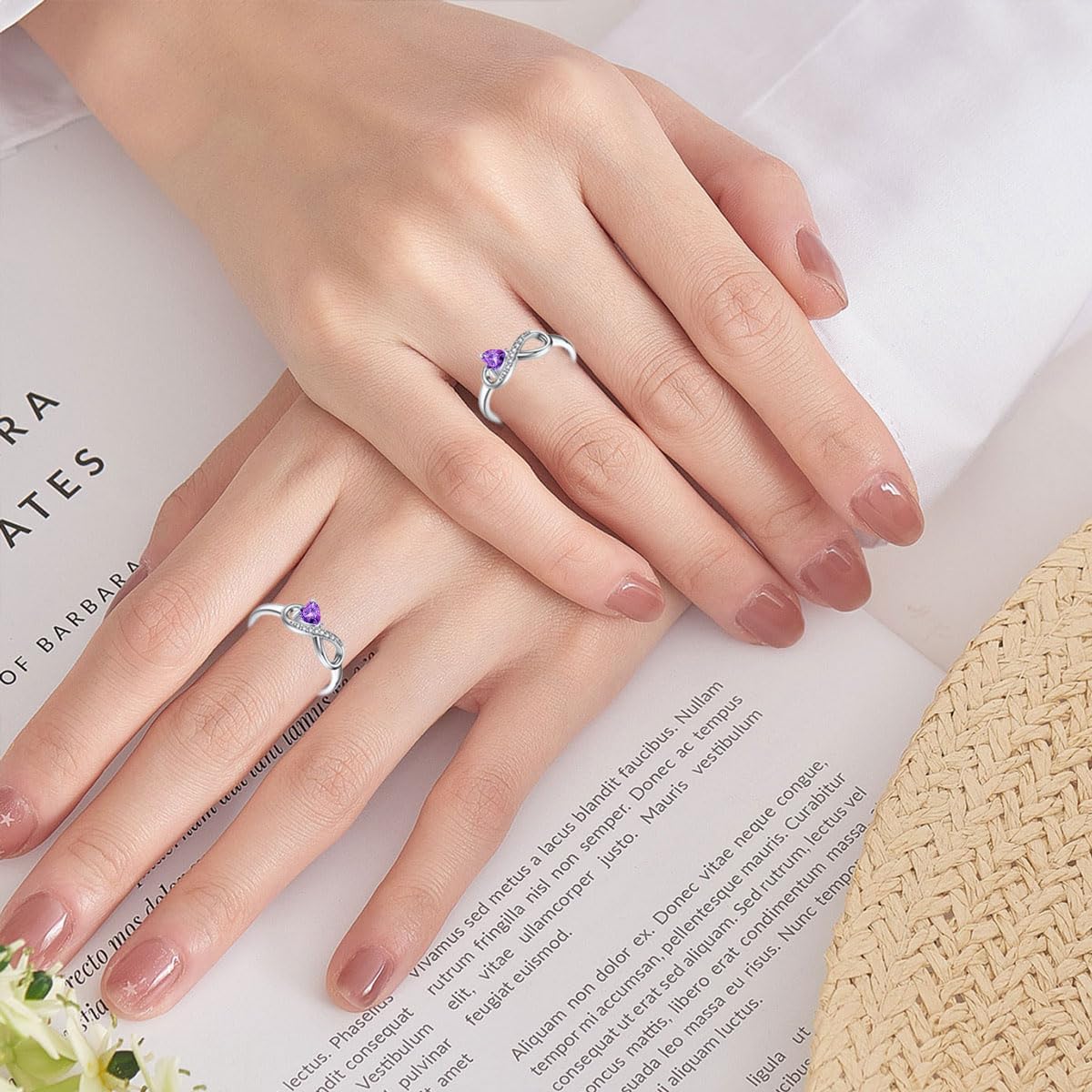 Wasee Infinity Birthstone Ring 925 Sterling Silver Heart Promise Ring for Her Birthday Anniversary Mother's Day Jewelry Gifts for Women