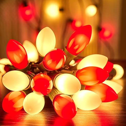 Miniatura 15 de Luces LED de Navidad vintage C9 para exteriores, tira de luces de Navidad de 50 pies con 50 bombillas, luces impermeables conectables para árbol de
