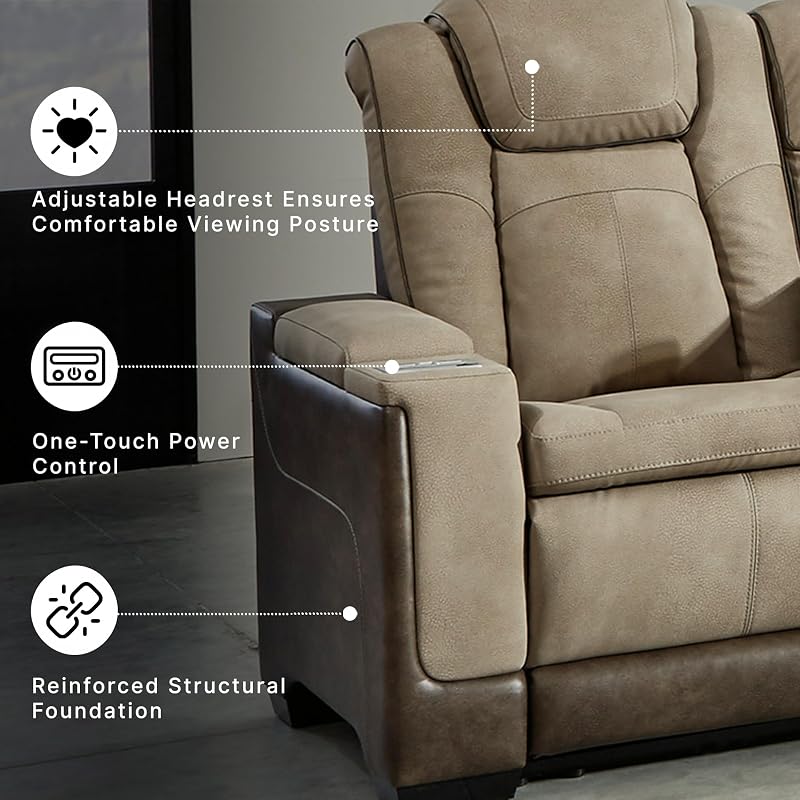 Signature Design by Ashley Power Reclining Loveseat with Console, Sand image 4