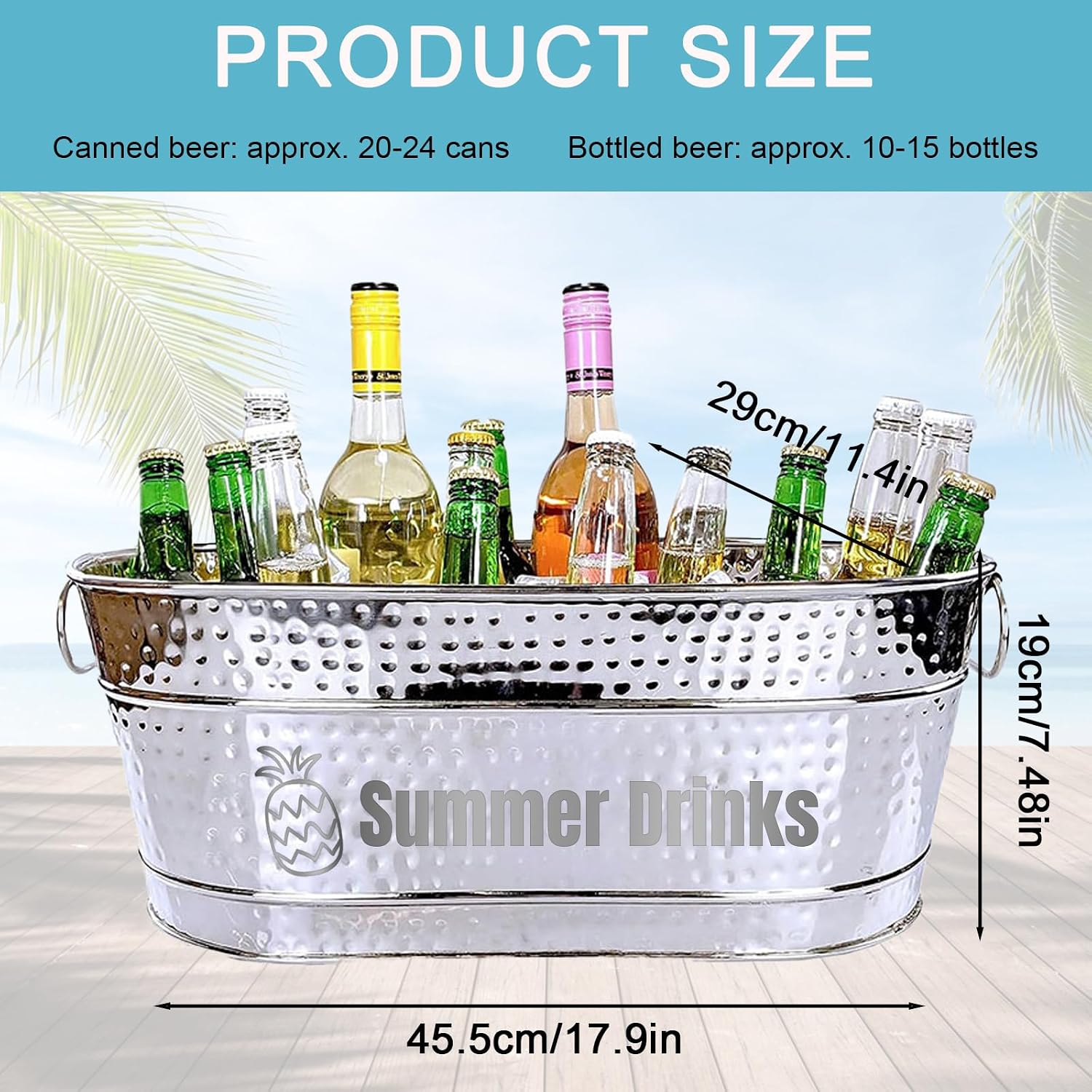 Personalized Beverage Tub with Laser Engraving - 18L Galvanized Metal Drink Bucket for Parties, Custom Name & Logo Insulated Ice Tub - Large 18"x13"x7.5" Wine/Beer Chiller for Weddings & BBQs (Silver)