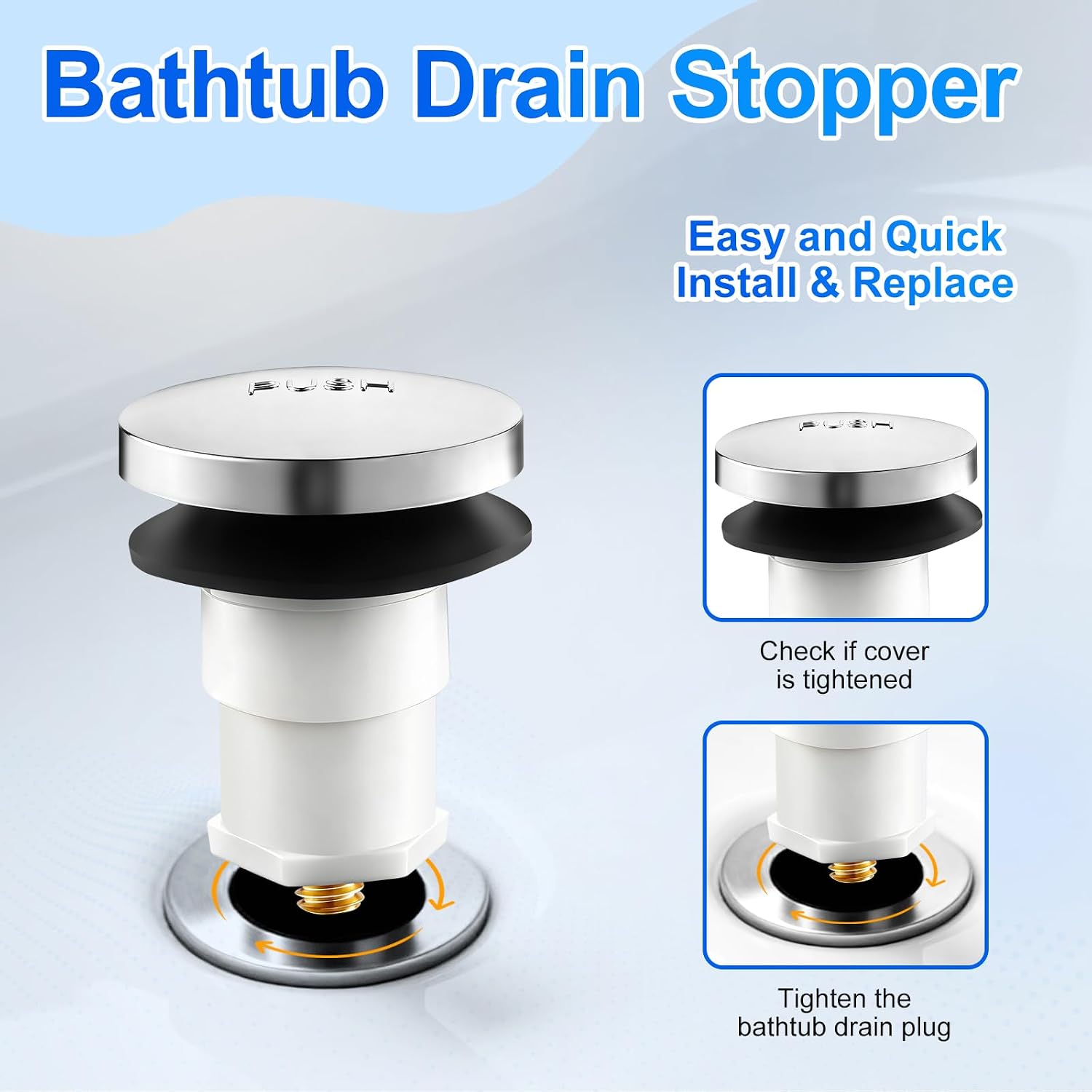 1 Pack 5/16'' Thread Studs Bathtub Drain Stopper, Bathroom Tub Drain Stopper 5/16'' Thread for Most Bathtubs Stopper (Chrome Cover)