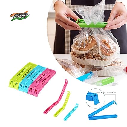 Airtight Sealing Storage Custom Food Snack Bag Sealer Pouch Clip for Keeping Foods Fresh, 3 Different Size, Multicolour - Combo Pack of 2.