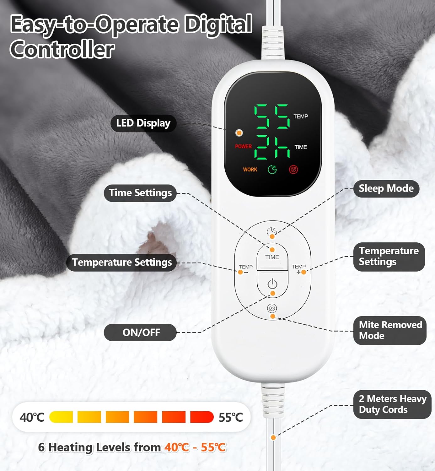 EAONE 59 * 70” Heated Throw Blankets Electric Snuggle with Foot Pocket, Wearable Heated Blanket with Sleeves for Women Men Adults, Super Soft Flannerl & Sherpa Blanket Warmer for Home Office