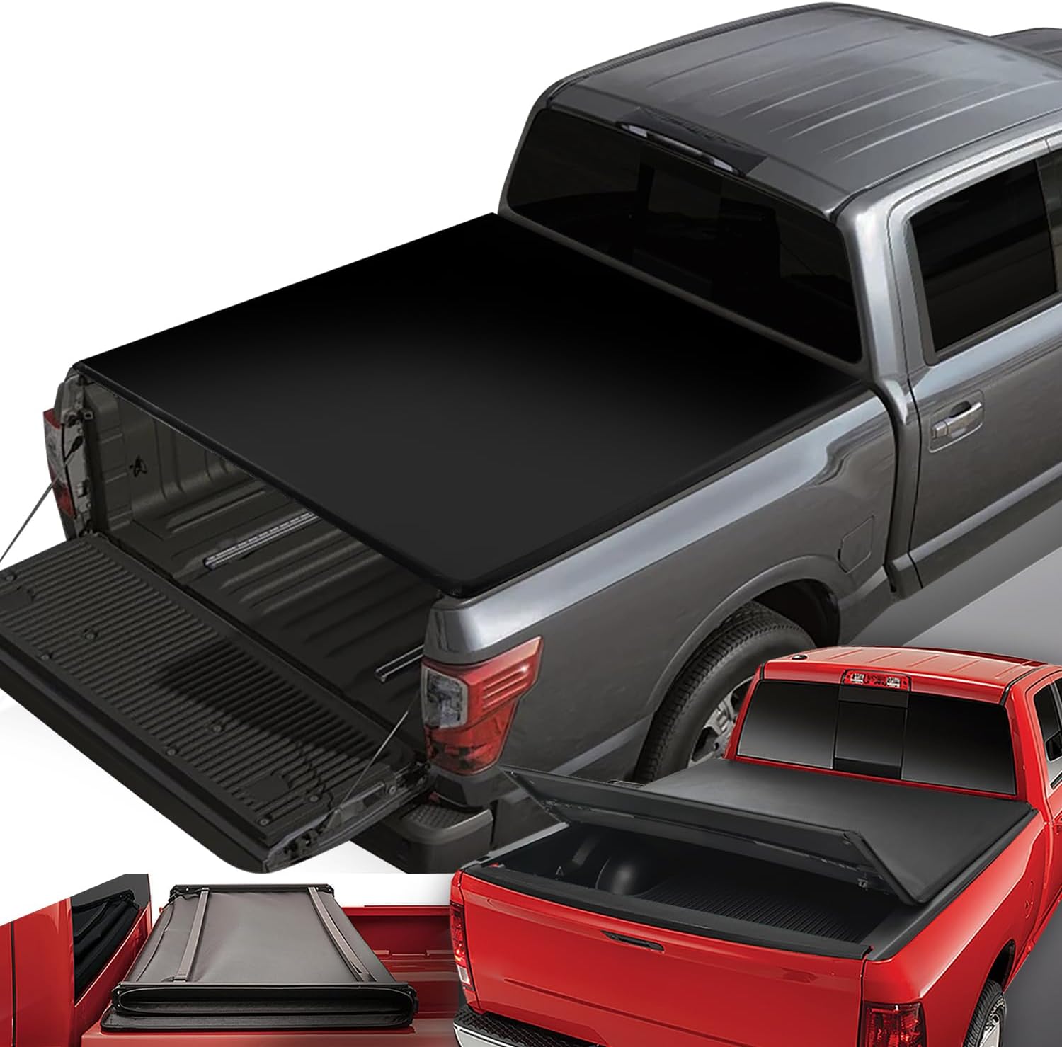 DNA Motoring Truck Bed Soft Tri-Fold Adjustable Tonneau Cover Compatible with 2017-2020 Titan 5‘5" Bed, TTC-TRISOFT-050