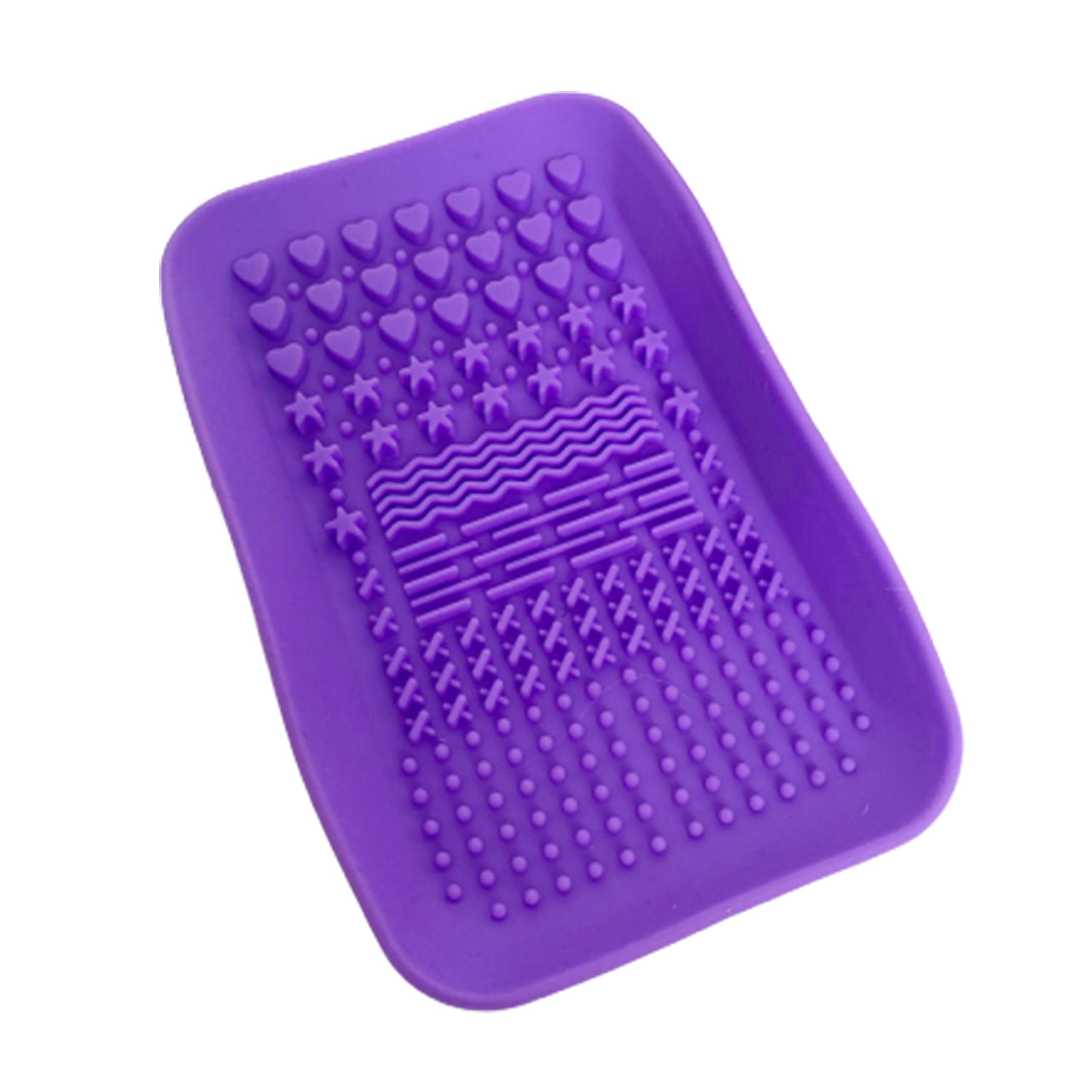 Silicone Makeup Brushes Cleaning Mat, Purple Handheld Cosmetic Scrubber Pad, Portable Washing Tool Brush Cleaner HUNYLONDON