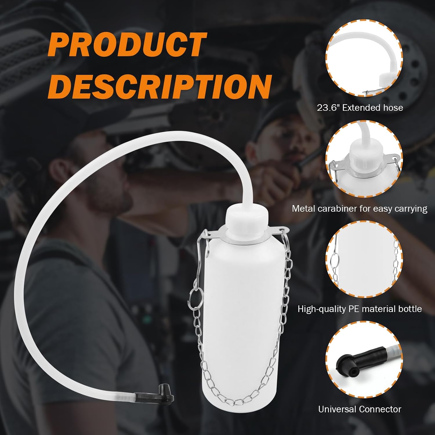 1L Brake Bleeder Bottle, One Person Brake Bleeding Kit | With Check Valve, 24" Hose Rubber Connector, Waste Brake Fluid Collection, Fits Cars, Motorcycles, ATVs