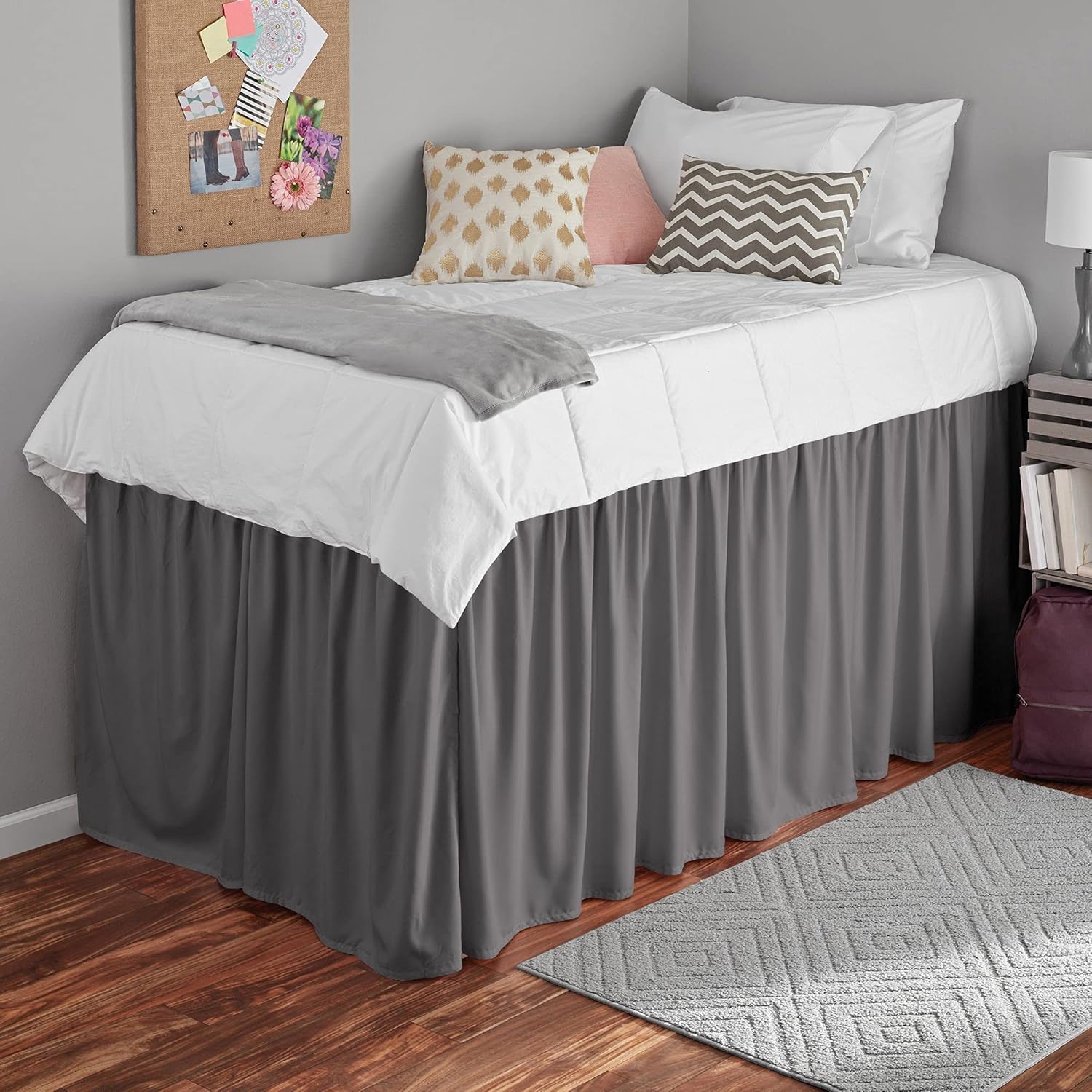 Bed Skirt for Dorm Room Ruffled Dorm Sized Bed Skirt Three Fabric Sides College Cotton 400 Thread Count Twin XL 36" Drop Dark Grey Solid