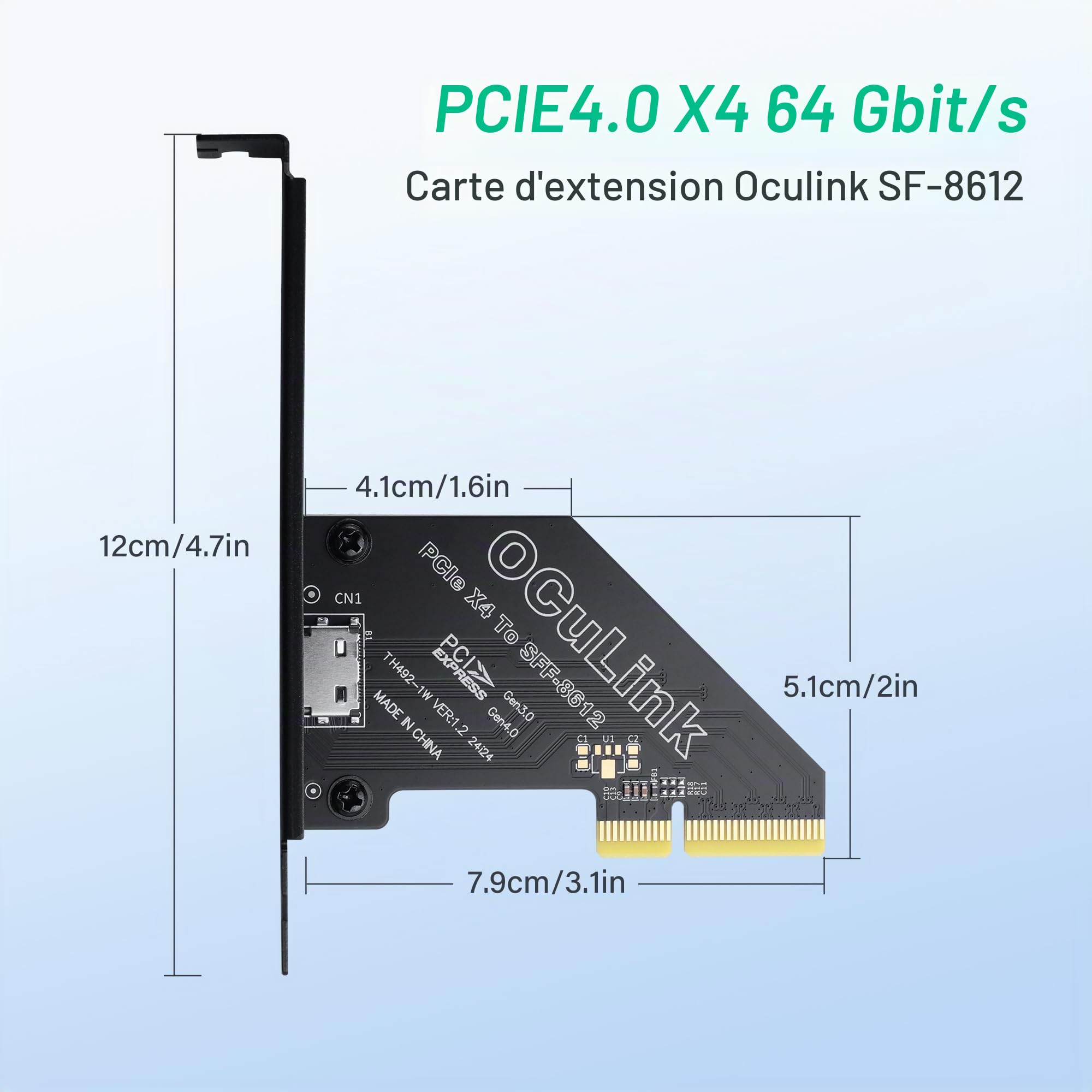 SinLoon Adaptateur PCIE vers Oculink SFF-8612 PCI-Express 4.0 Oculink pour carte graphique externe avec support de fente (PCIE X4)