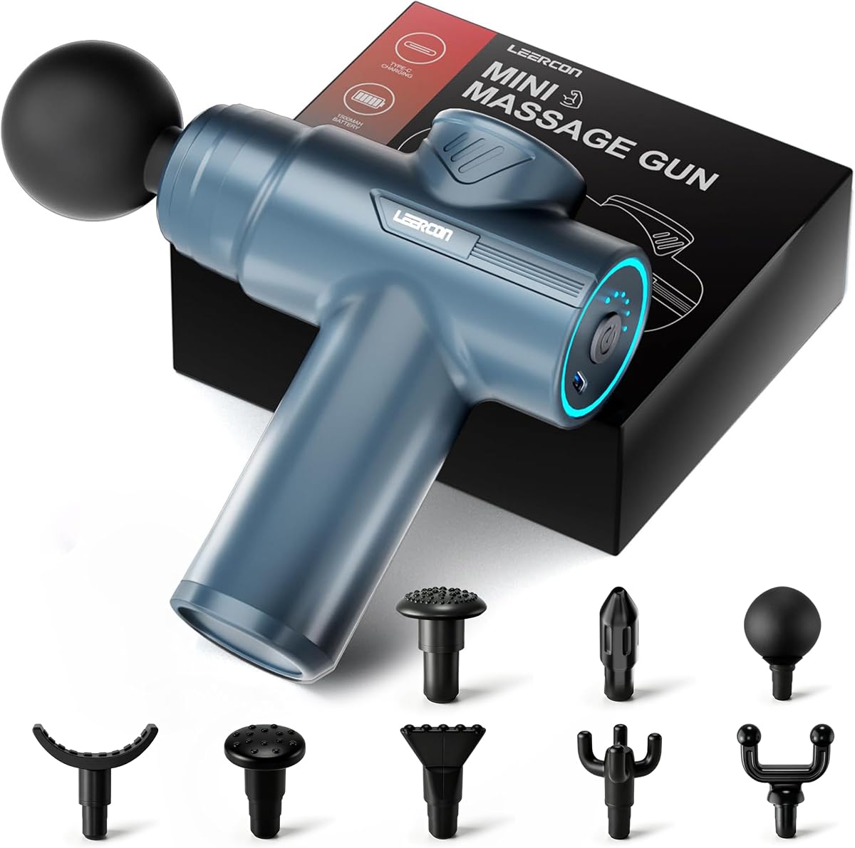 Massage Gun Deep Tissue Handheld Muscle Massager for Pain Relief | Electric Massager Gun with 6 Speeds 8 Heads Small Massage Gun for Athletes 1800mAh Portable Gift for Men Women Dad Mom, Blue