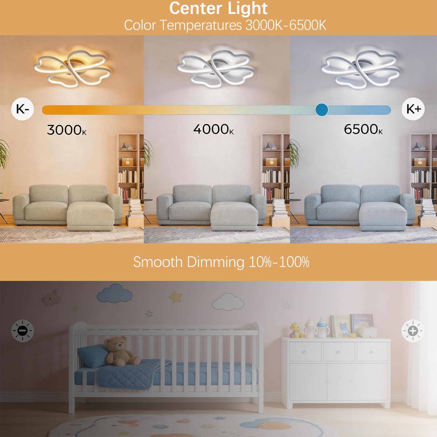 LED Deckenleuchte Kreative Herzförmige Design Deckenlampe Modern Schlafzimmerlampe Dimmbar mit Fernbedienung APP, Timer Funktion, Nachtlichtfunktion, für Kinderzimmer Babyzimmer, Weiß 43cm