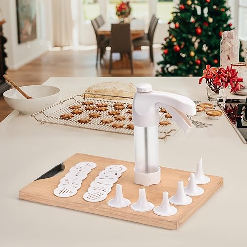 Miniatura 6 de Kit de prensa de galletas para hacer galletas y decoración con 12 discos de decoración de cocina y 6 puntas de glaseado de embudo, máquina para