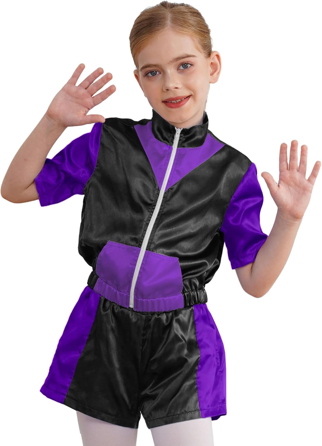 Unisex Kids Jazz Street Hip Hop Dance Outfit Zipper Jacket with Shorts Tracksuit 2 Piece Sets