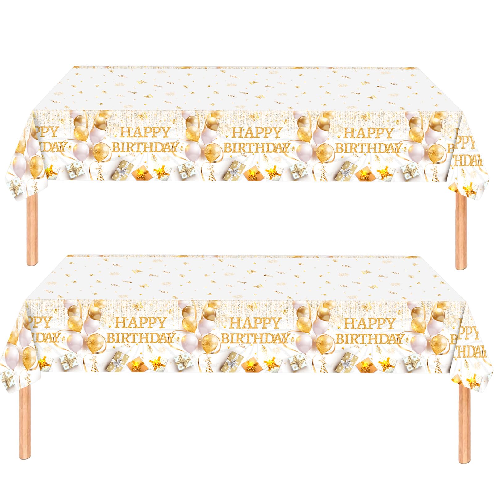 YESAH 2P Birthday Party Tablecloths,White Gold Table Cloths for Birthday,137x274cm,Rectangular,Reusable Plastic Waterproof Table Cover for Him,Her,Table Decorations — image 1