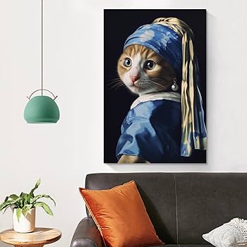 Amazon.co.jp: FireDeer 面白い猫ポスター 有名な絵画 モナリザ