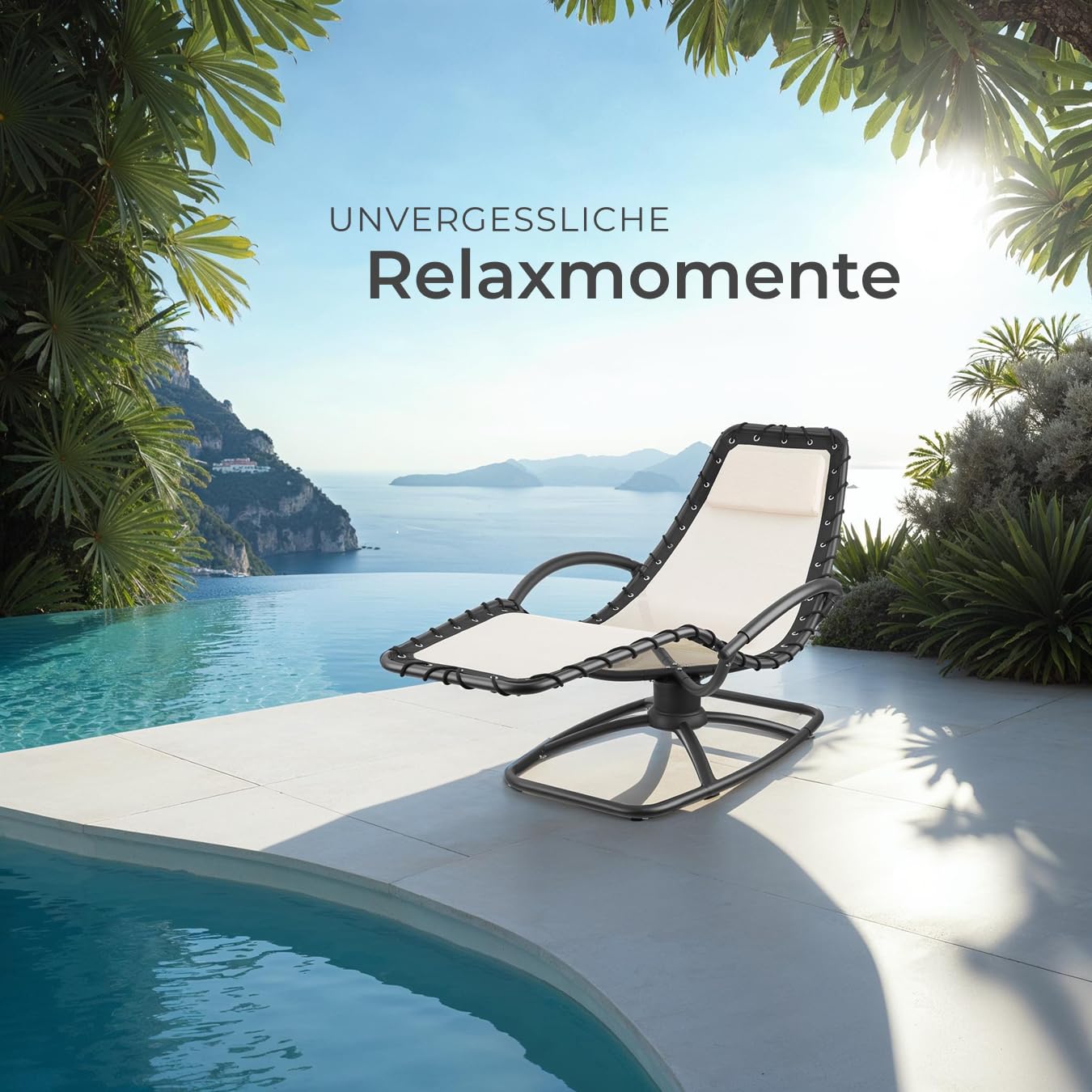 tectake® ergonomische Gartenliege, Sonnenliege, Lounge Möbel Outdoor, Liegestuhl, Relaxsessel mit Liegefunktion, Schaukelsessel für Terrasse, Balkon, Schaukelstuhl Outdoor Gartenmöbel - 1 Stück, beige