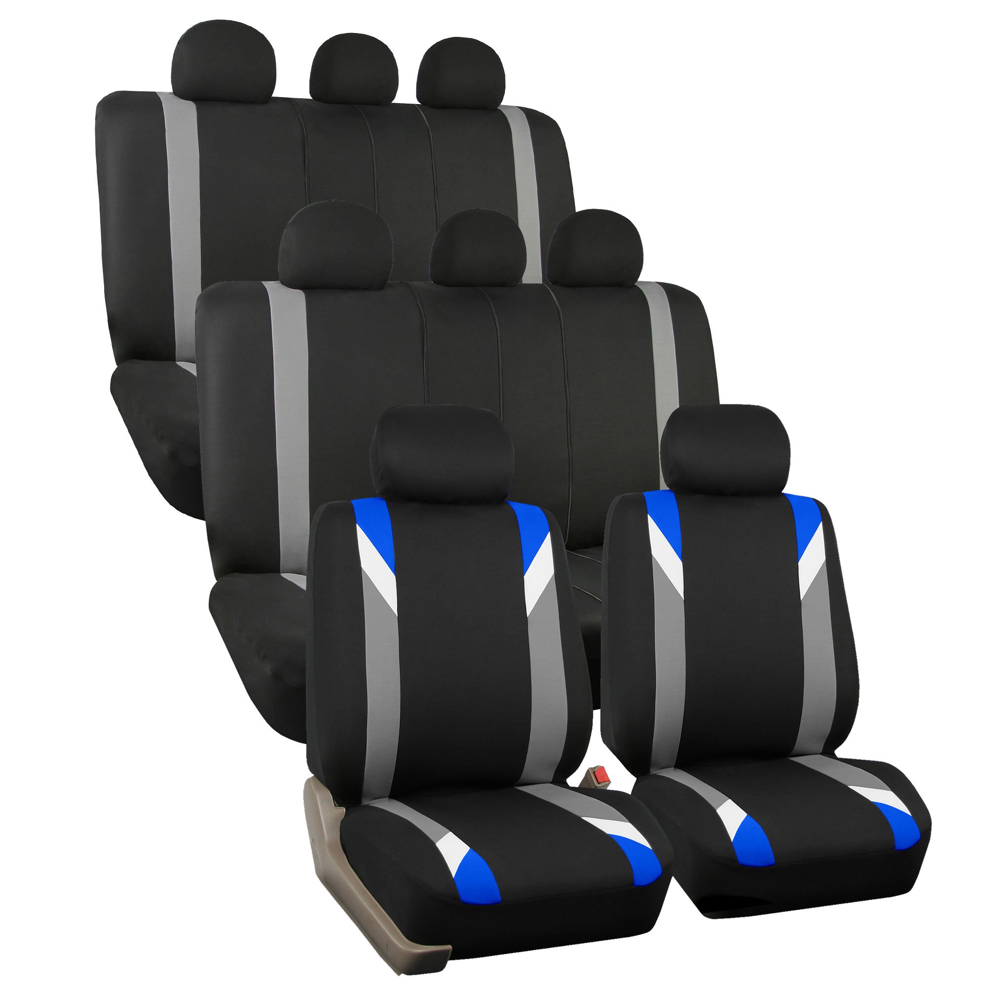 FH Group Fh Fb033128 Three Row Premium Modernistic Seat Covers Black Fit Most Car Truck Suv Or Van One Size Blue