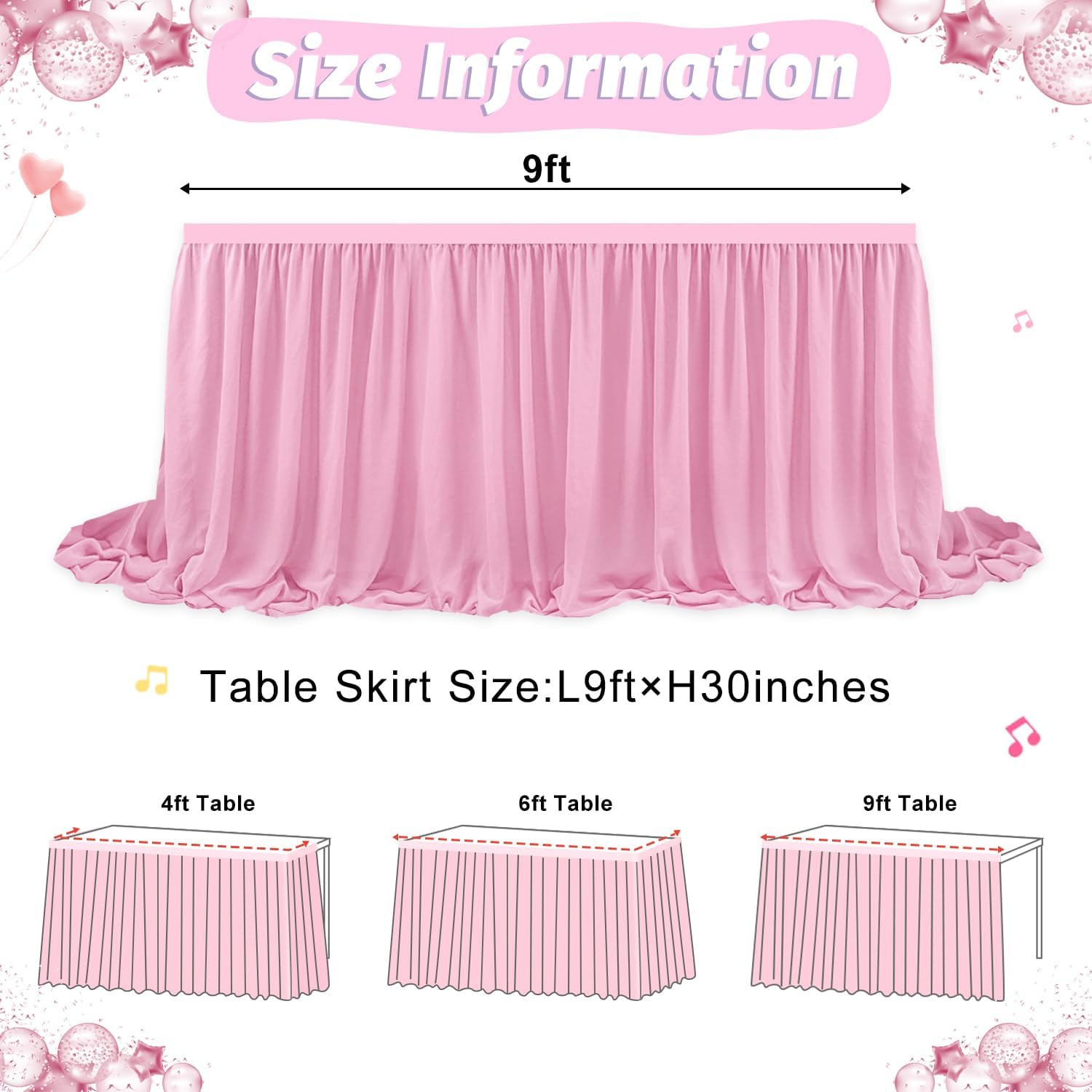 9ft Table Skirt Pink Chifffon Table Skirts Double Layer Table Cloth Skirt Ruffle Tulle Table Skirting Chiffon Table Cover Sheer Pleated Table Skirt for Wedding Birthday Party Baby Shower