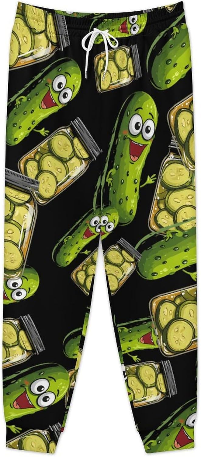 Cucumber And A Jar Of Sliced Pickles Men's Pants Athletic Workout Sweatpants Jogger Casual Pant for Sports Home