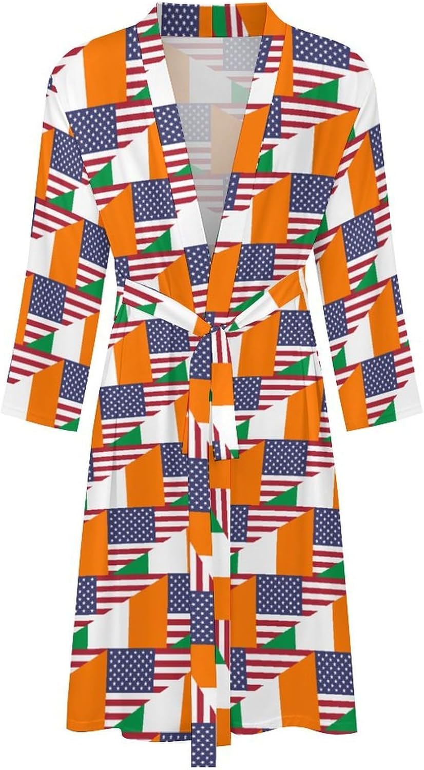Flag of USA And Ireland Mens Robe Long Bathrobe for Women Bath Robes Lightweight Soft Printed Sleepwear
