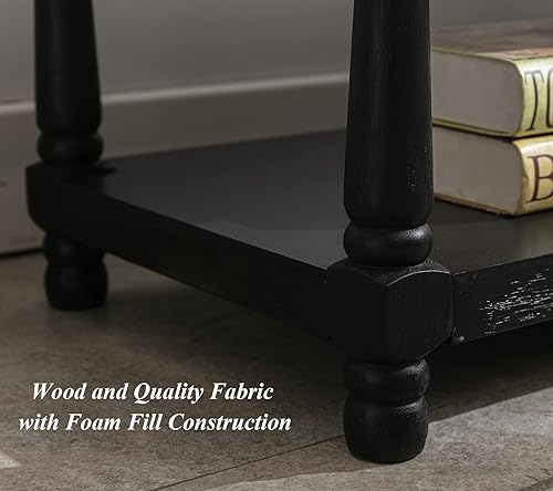 Miniatura 13 de Banco de almacenamiento capitoné de mediados de siglo con estante, banco tapizado de lino para zapatos, taburete otomano con asiento acolchado,