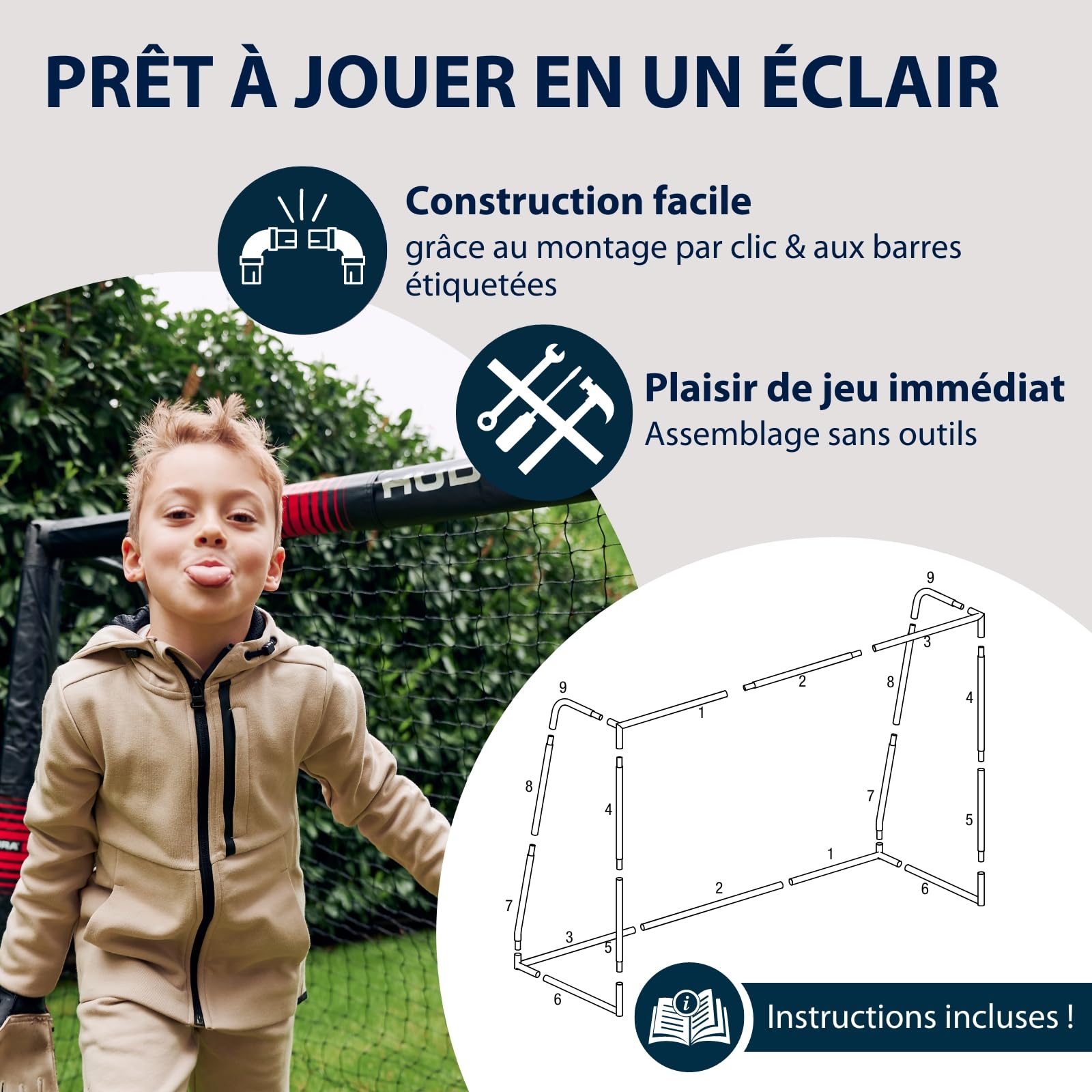 HUDORA But de Football Pro Tect - Grand But de Football pour Enfants et Adultes - Port de Foot enveloppé de Mousse avec Filet
