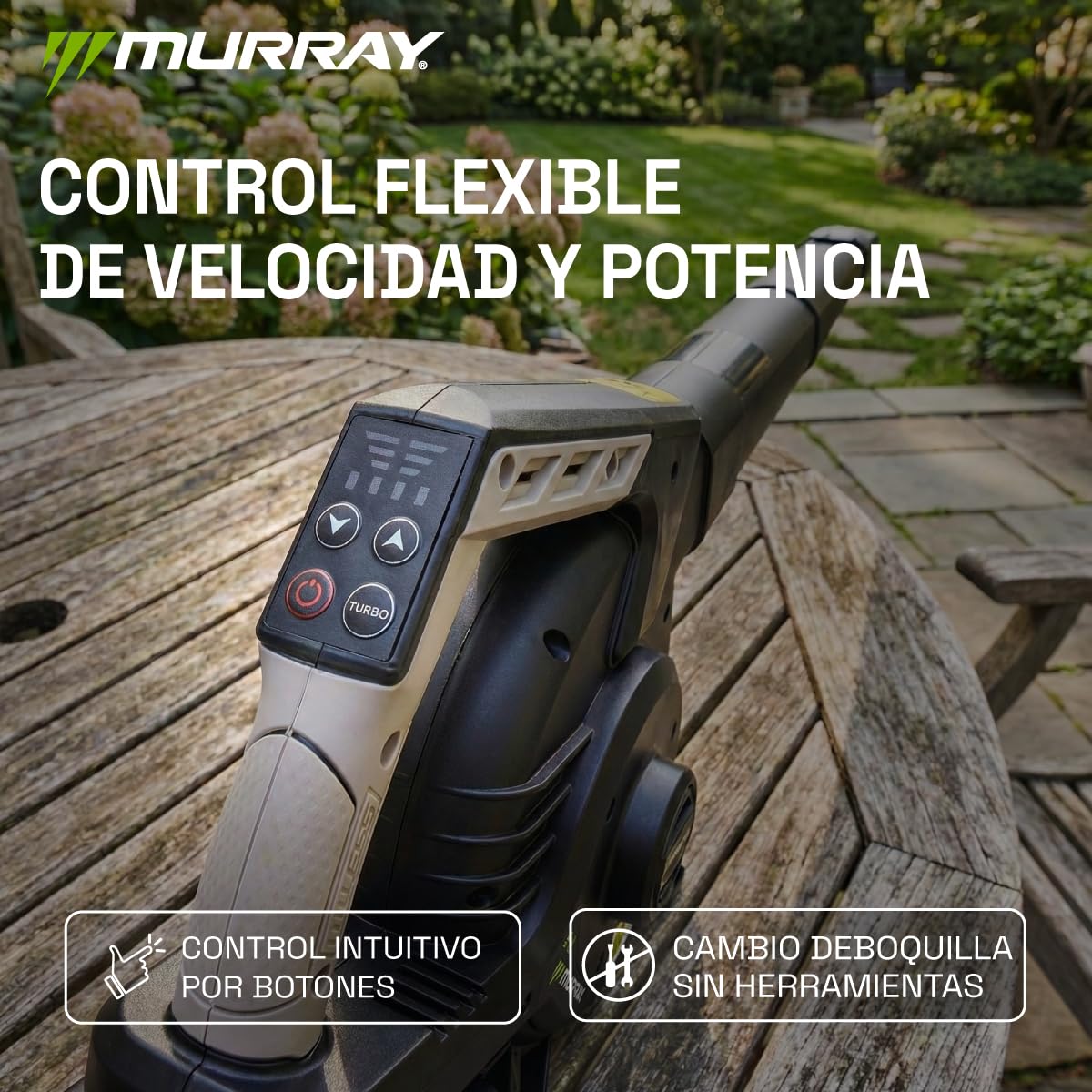 Murray Soplador y Aspirador de Hojas a Batería 20V 3 en 1 MU-BAT-VB270-KIT – Motor sin Escobillas, Control Inteligente, 4 Velocidades + Turbo, Bolsa de Polvo de 45L, Diseño de Montaje Rápido