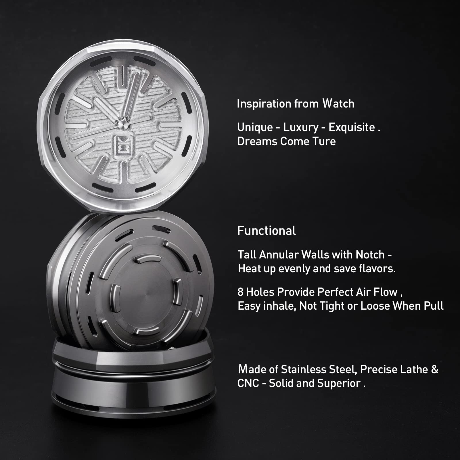 WatcHMD Urządzenie do zarządzania ciepłem z węgla drzewnego - Kitosun ze stali nierdzewnej Węgli HMD Taca uchwytu, łatwa do trzymania 3 sztuki 26 mm kostki węgla kokosowego (APwatcHMD-Steel)